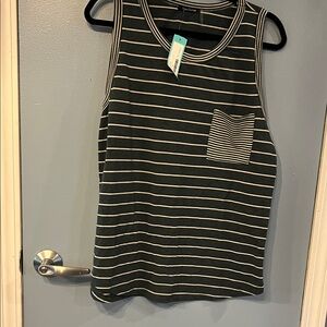 Pink Clover Black and White Striped Tank Top